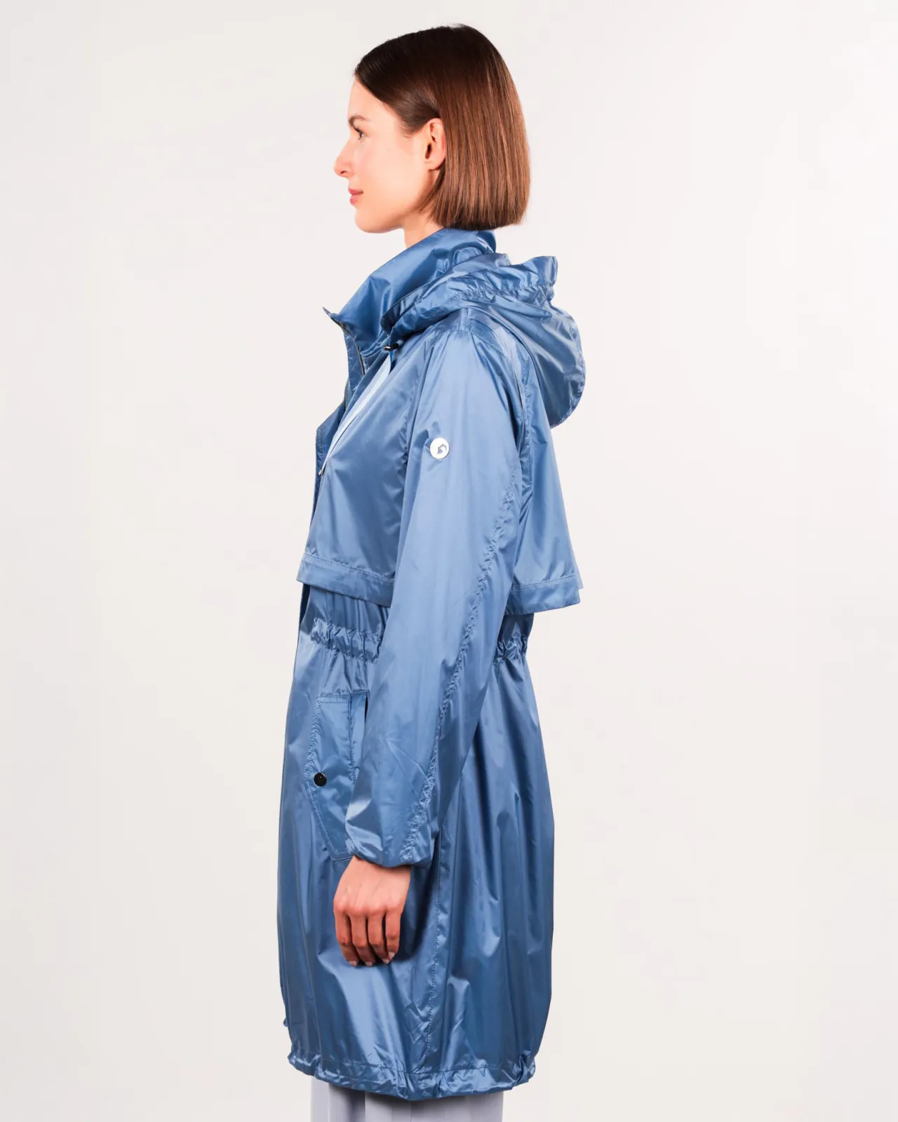 Blauer Longparka Satin light - Glänzender Damenmantel