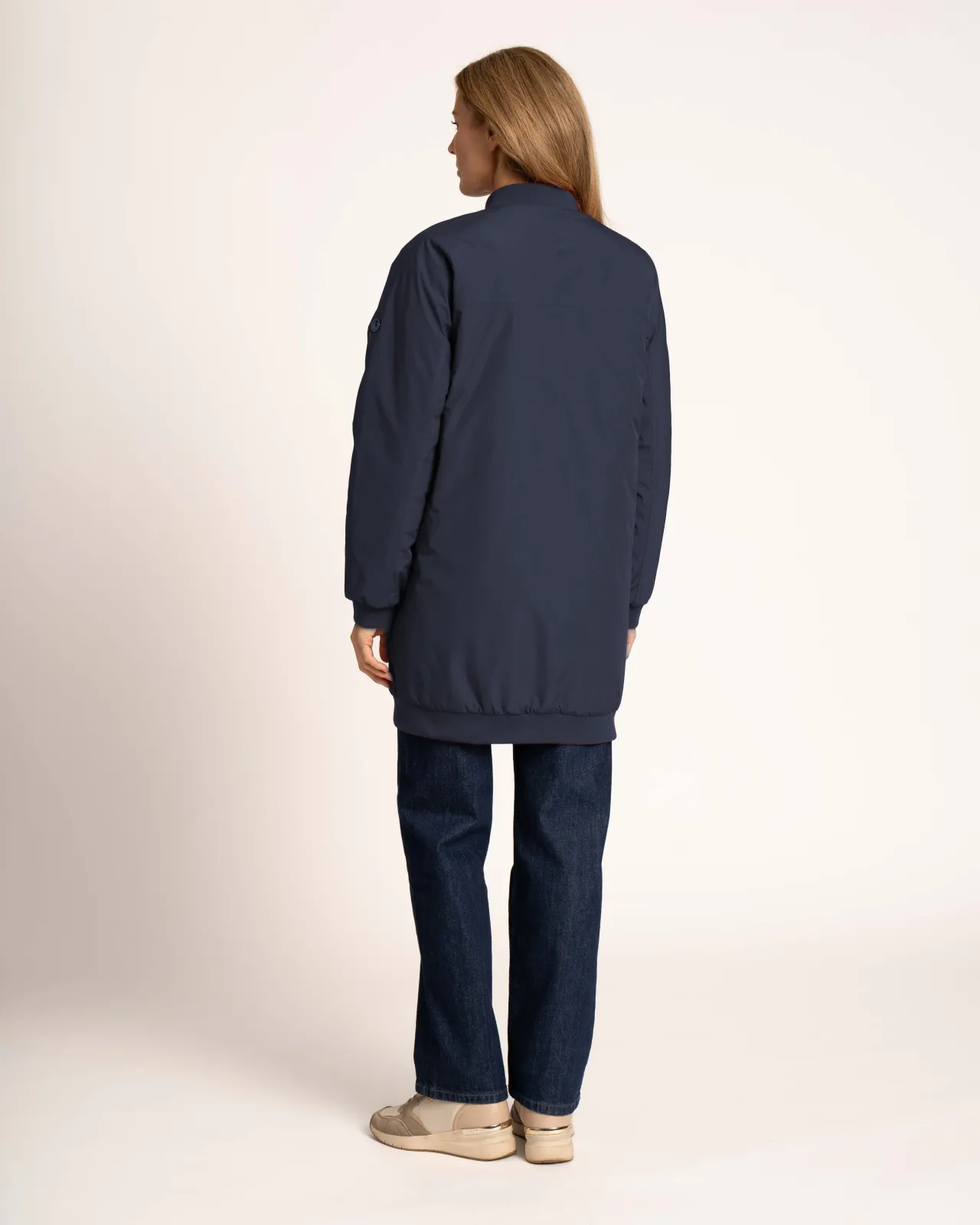 Wende-Longbomber Soft-Peach - Lange, wendbare Bomberjacke für Damen