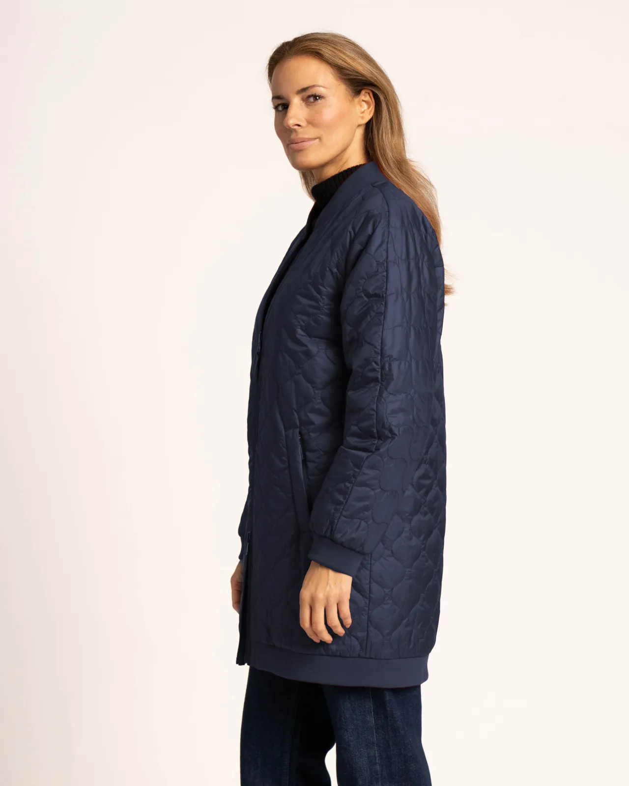 Wende-Longbomber Soft-Peach - Lange, wendbare Bomberjacke für Damen