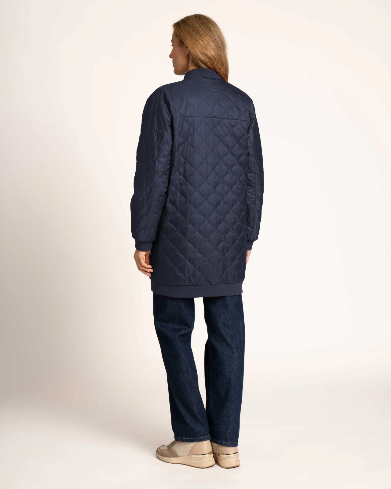 Wende-Longbomber Soft-Peach - Lange, wendbare Bomberjacke für Damen