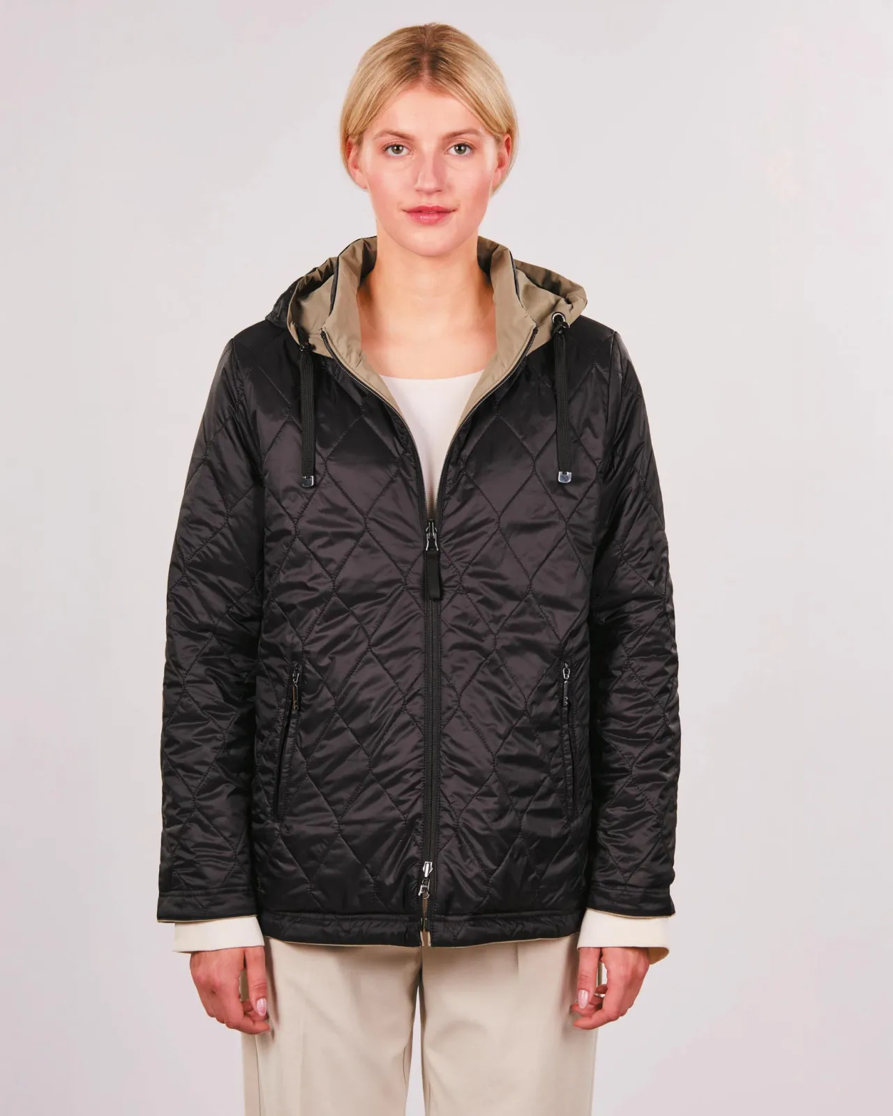 Wendejacke Kapuze abnehmbar Soft-Peach - Reversible Jacke für Damen in Grün