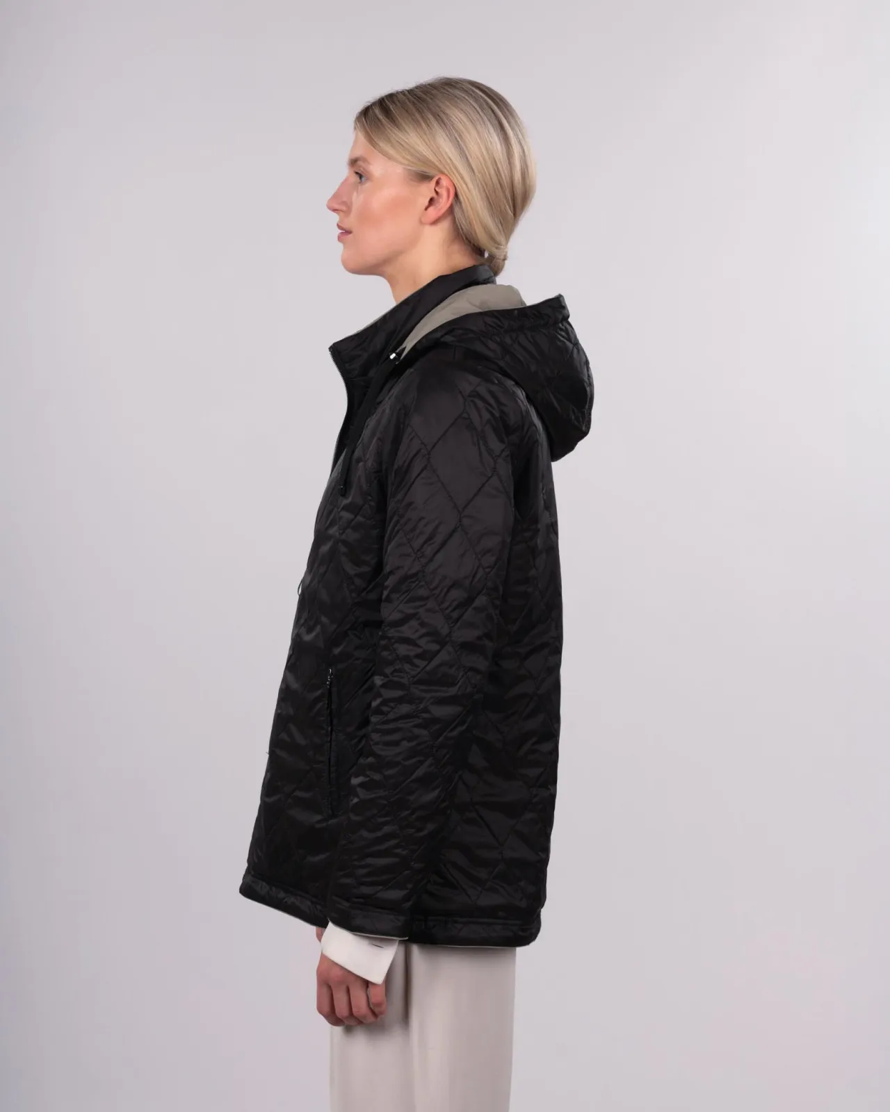 Wendejacke Kapuze abnehmbar Soft-Peach - Reversible Jacke für Damen in Grün