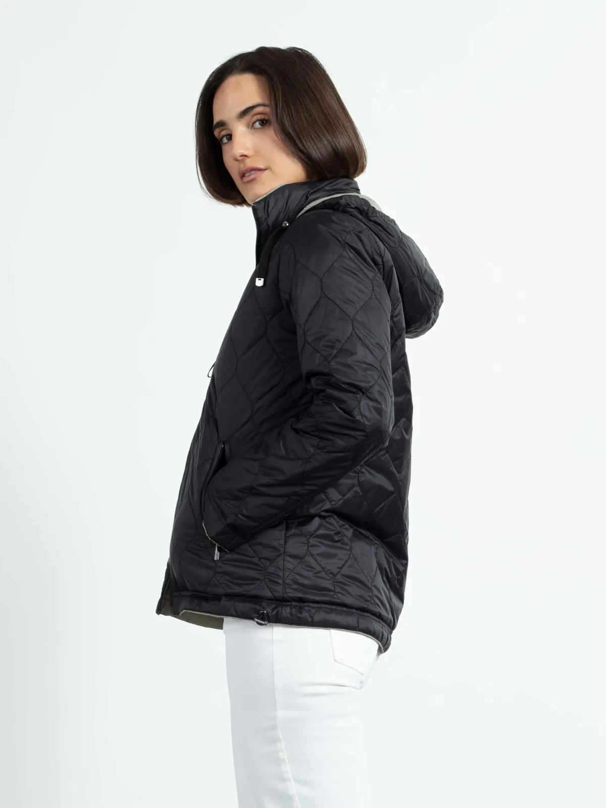 Wendejacke Kapuze abnehmbar Soft-Peach - Reversible Jacke für Damen in Grün