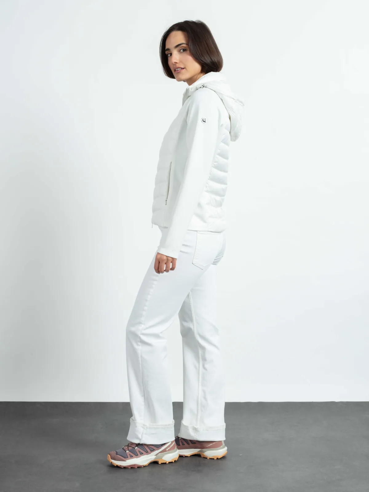 WEGA Green Goose Steppjacke mit Kapuze High Fila - Vegane Damen-Steppjacke in Offwhite