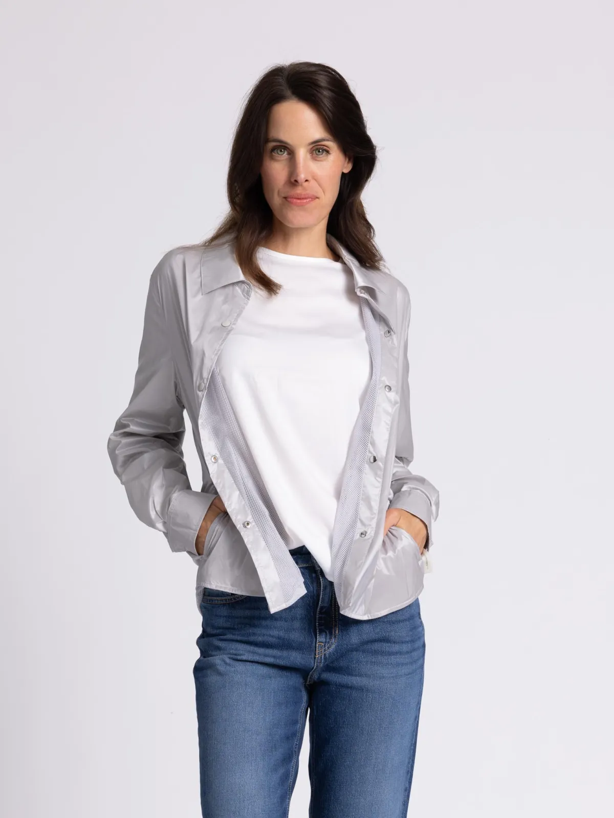 WEGA Green Goose Hemdjacke Satin light - Vegane Damenjacke in Dawn Grey