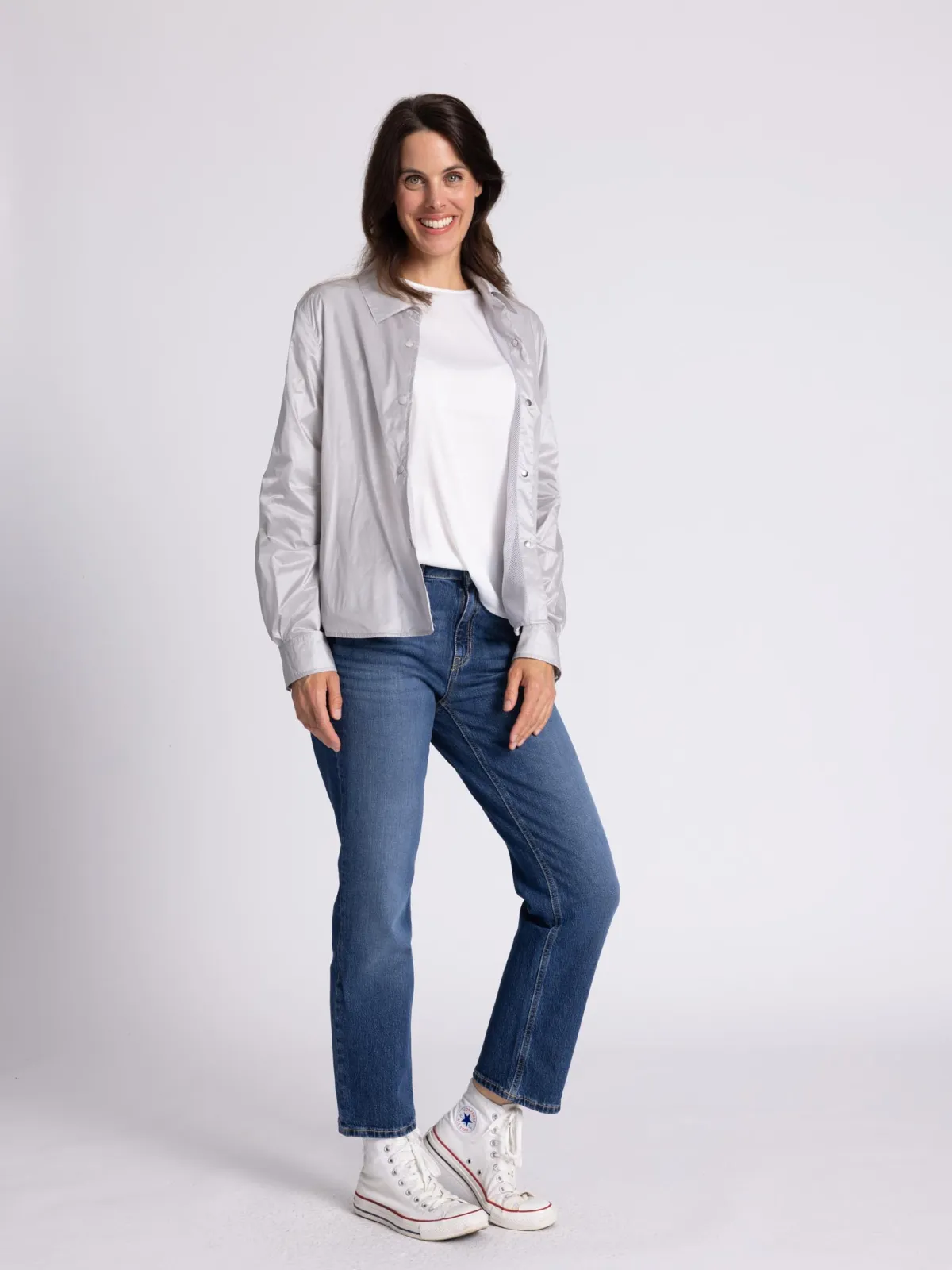 WEGA Green Goose Hemdjacke Satin light - Vegane Damenjacke in Dawn Grey