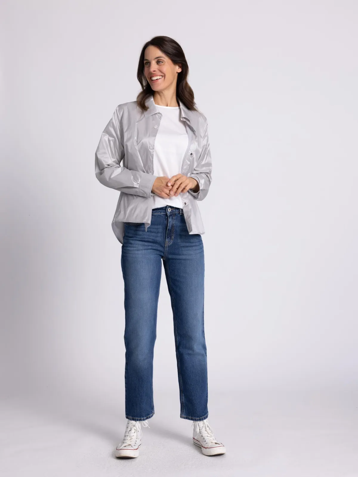 WEGA Green Goose Hemdjacke Satin light - Vegane Damenjacke in Dawn Grey