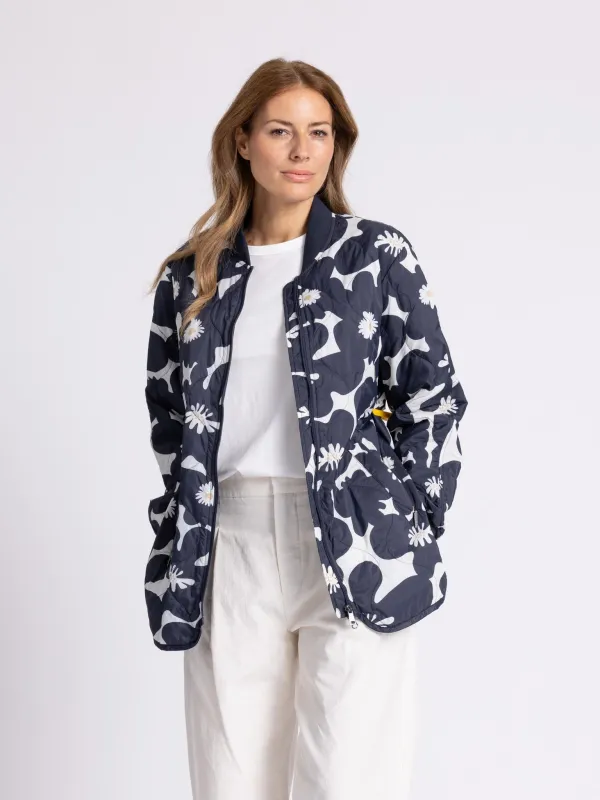 WEGA Green Goose Longbomber mit Stehkragen Easy Soft Price - Vegane Damen-Longbomber in Navy Flower Print